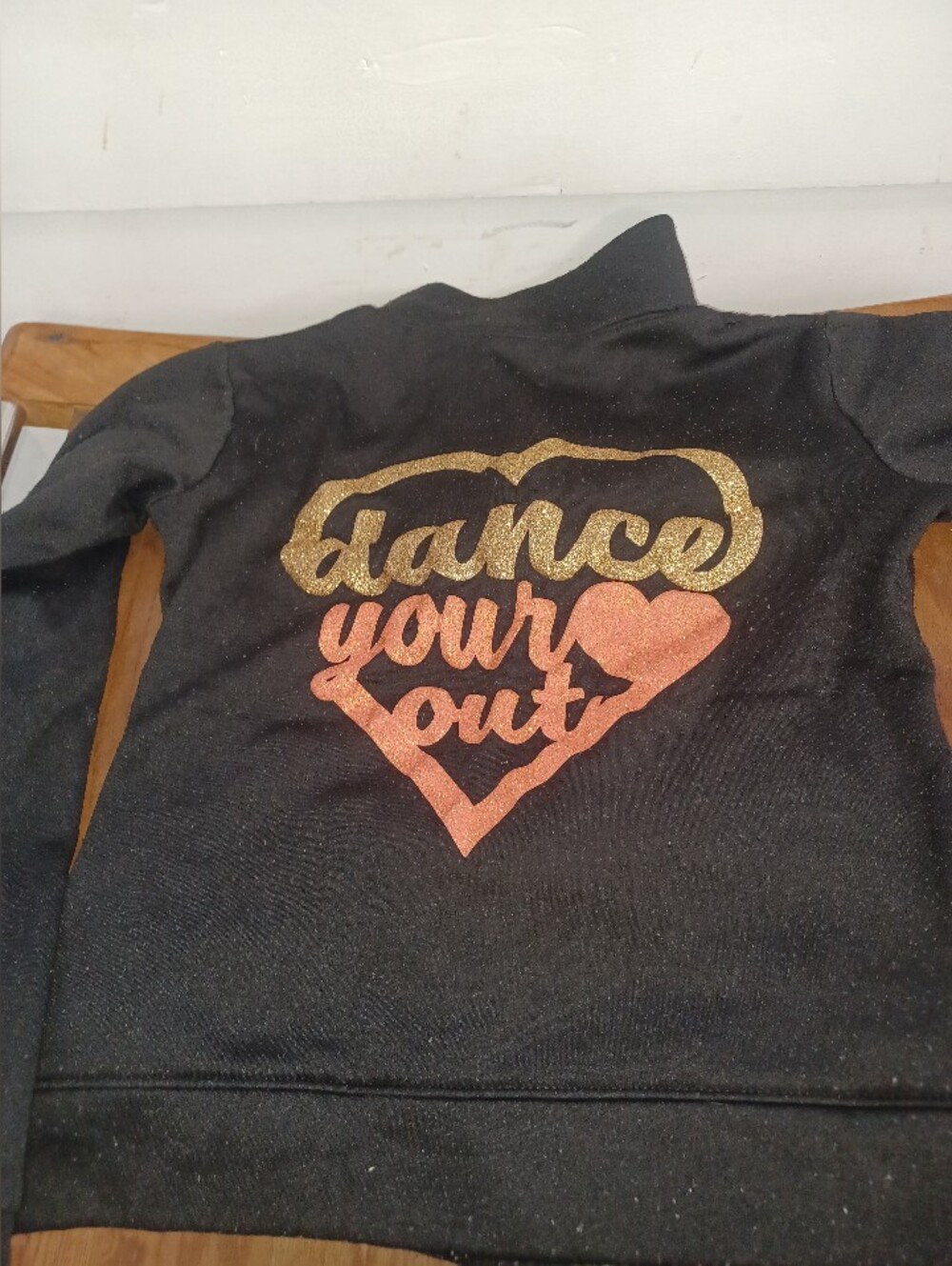Kids Black Glitter Jacket with Gold & Pink Heart Graphic